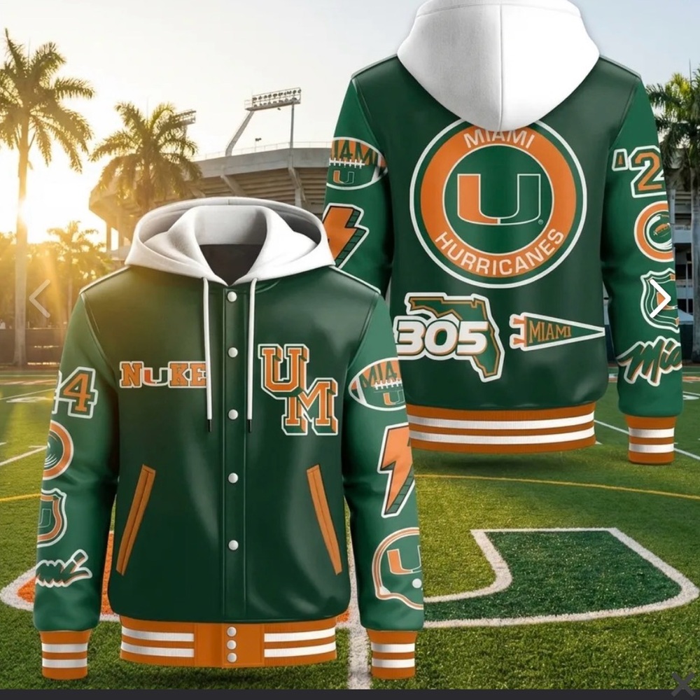 NWOT, Miami Hurricanes Nuke 305‎ Hooded Baseball, XXXL,B584